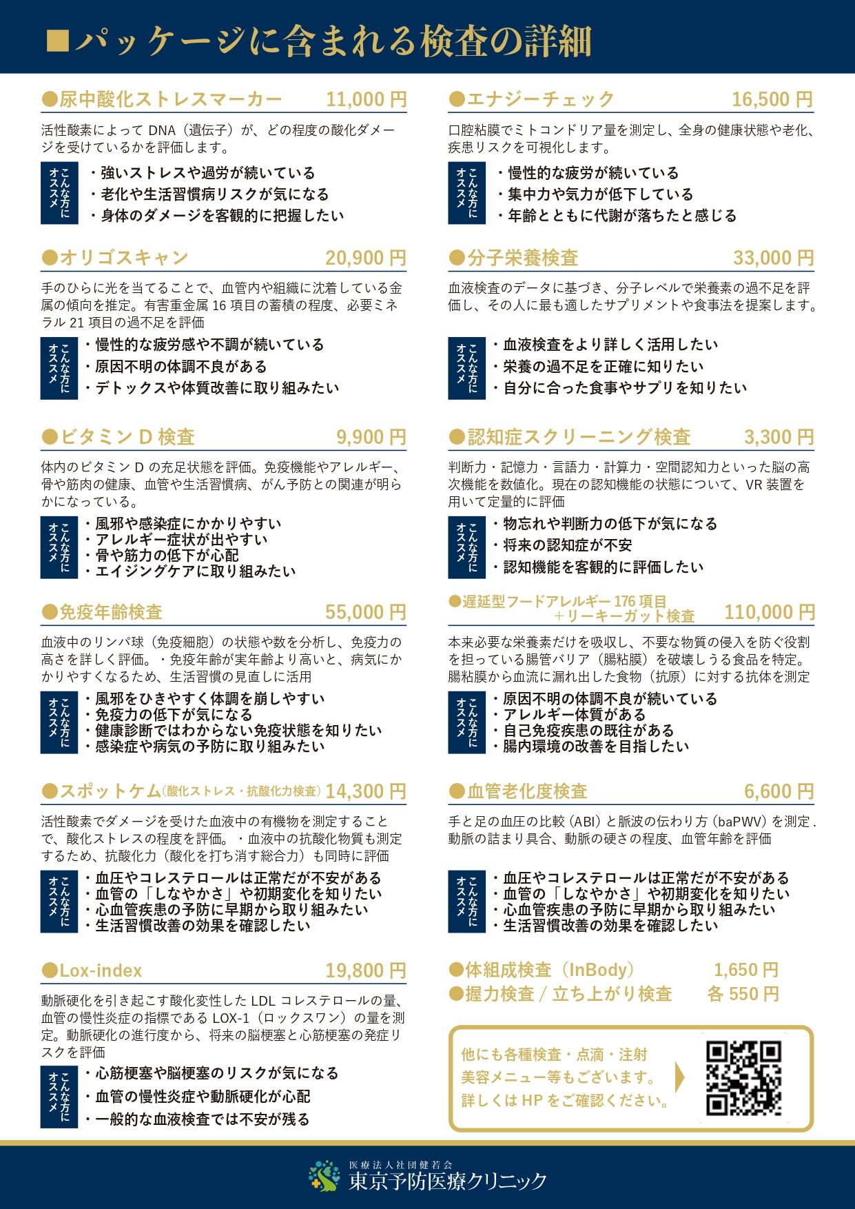 メモリード会員向け予防医療検査パッケージ裏